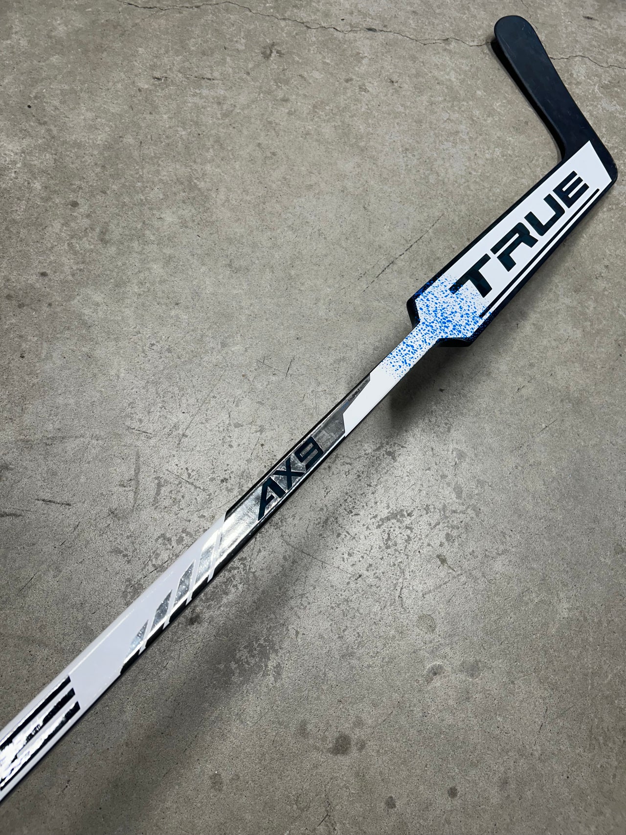 Left Hand 24” True AX9 Pro Stock Goalie Stick Blue/White