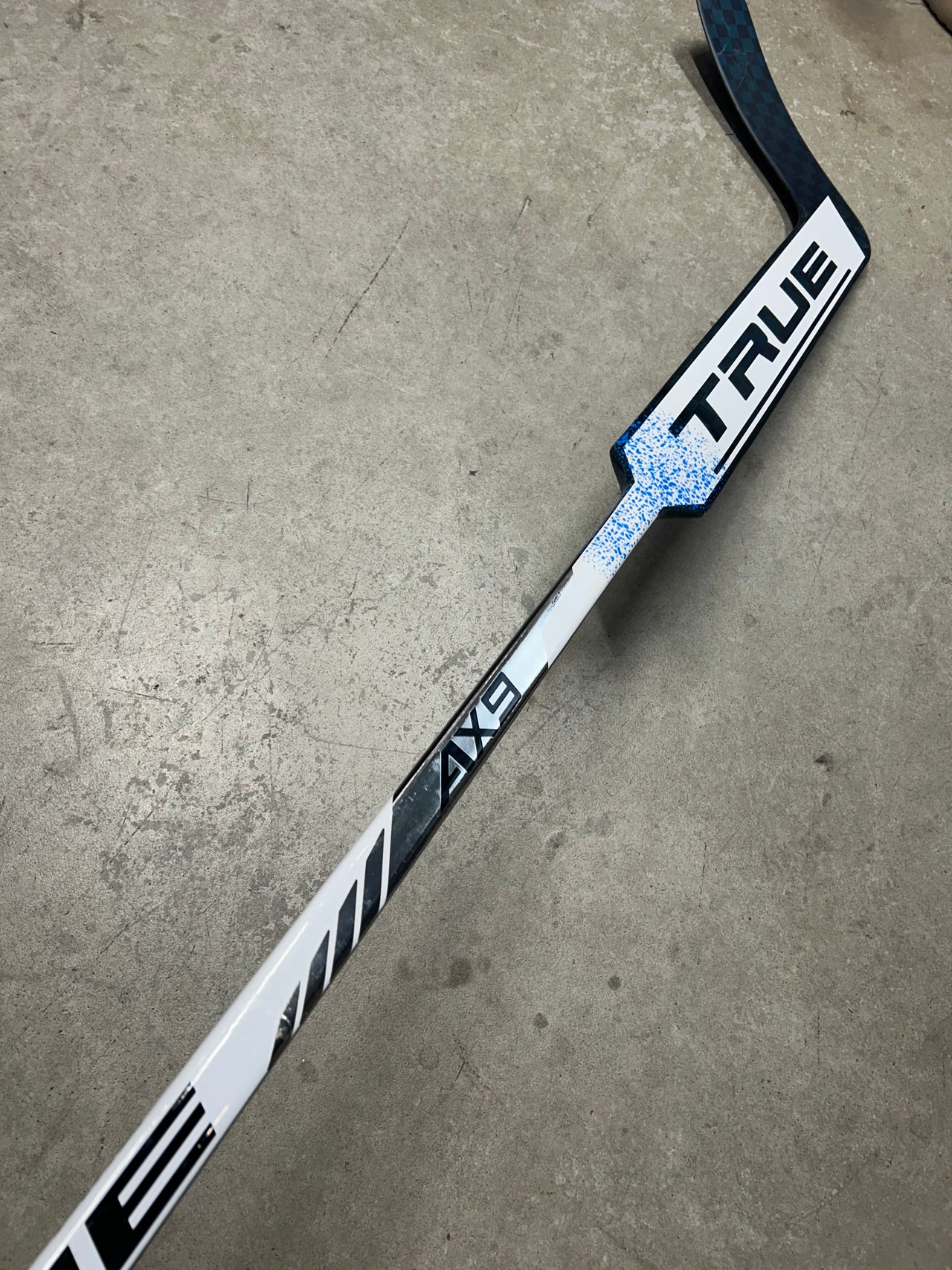 Left Hand 24” True AX9 Pro Stock Goalie Stick Blue/White