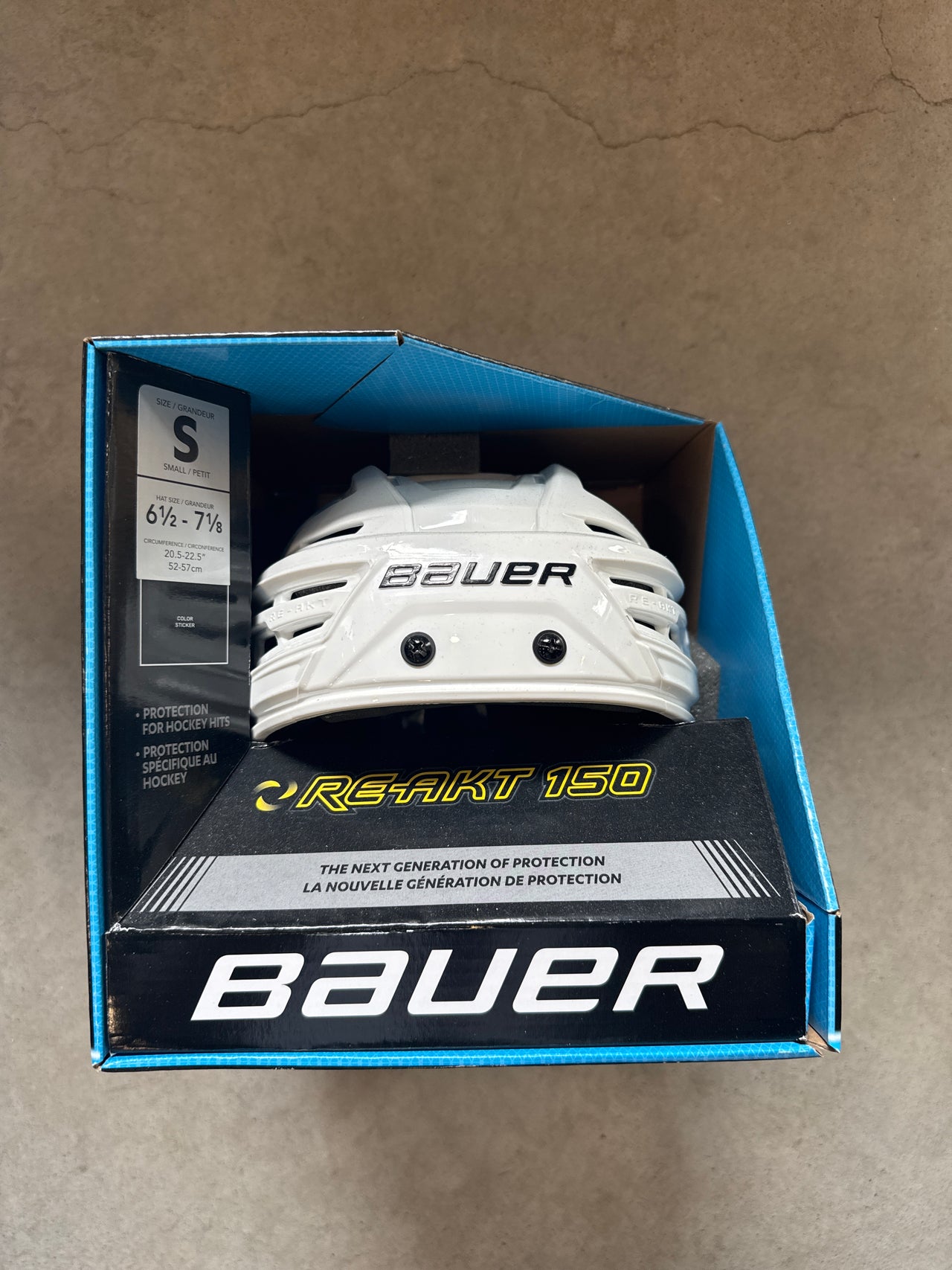 Small Bauer RE-AKT 150 White Boston Bruins Helmet New