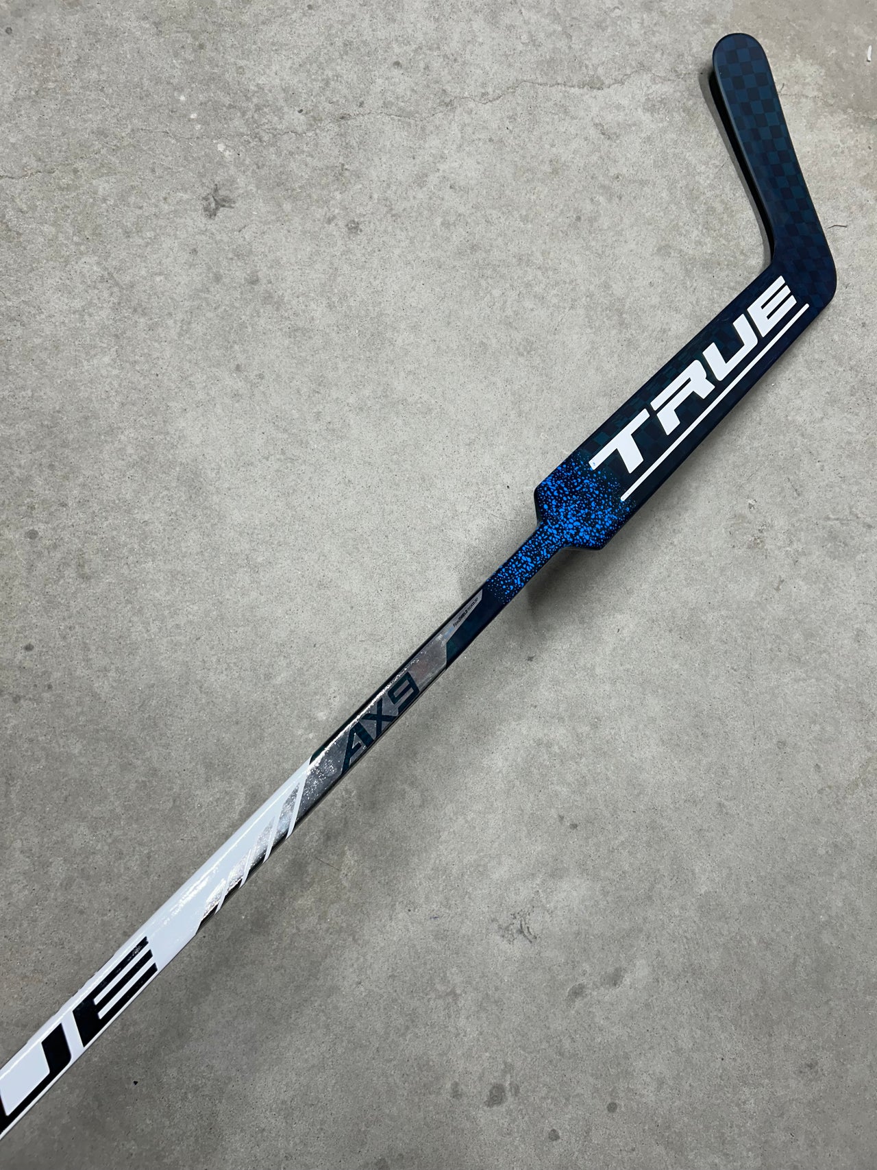 Left Hand 24” True AX9 Pro Stock Goalie Stick Blue/White