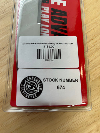 238mm BladeTech (Fits Bauer PowerFly) Bauer FlyTi Equivalent Vancouver Golden Eyes Pro Stock