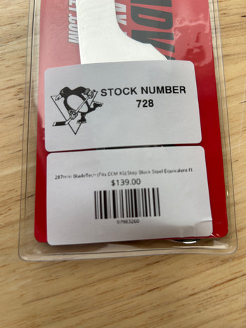 287mm BladeTech (Fits CCM XS) Step Black Steel Equivalent Pittsburgh Penguins Pro Stock